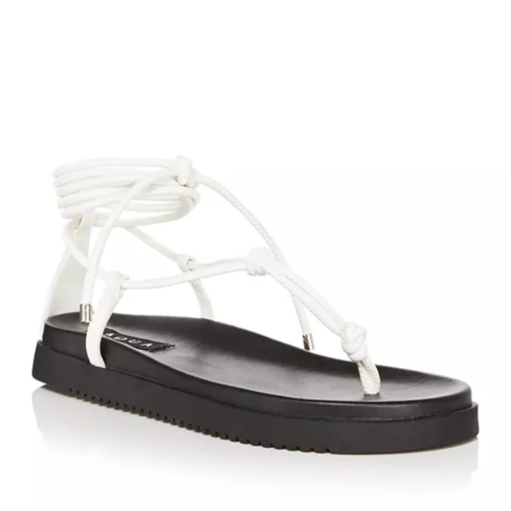 AQUA Women’s Muse Strappy Ankle Tie Thong Sandals – White – Size 6